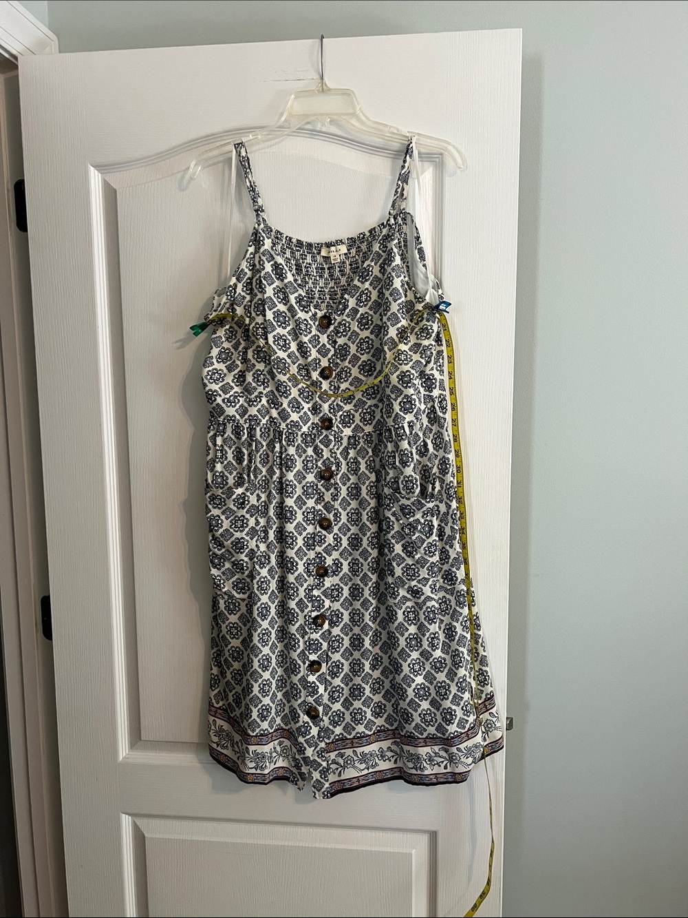 Plus size 1X Gilli Blue and White Printed Button-Front Mini Dress
